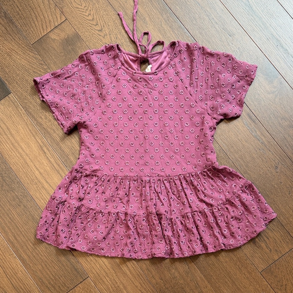 Altar’d State Purple Floral Peplum Top Small C3-043